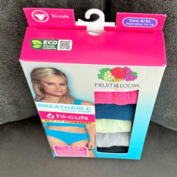NEW 6 pack size 8 XL hi cut fruit of the loom women’s panties breathable cool - Picture 3 of 11